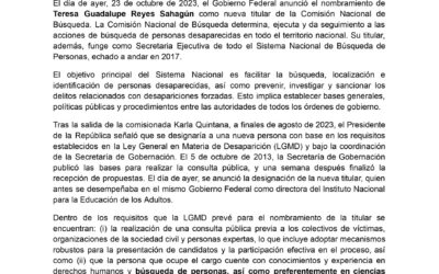 Posicionamiento de JTMX sobre la Nueva Comisionada de la Comisión Nacional de Búsqueda en México