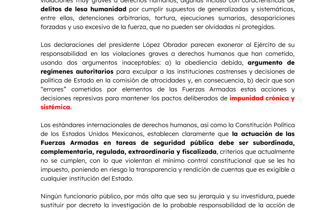 Comunicado Seguridad Sin Guerra y Amnistía Internacional ante declaración de Andrés Manuel López Obrador